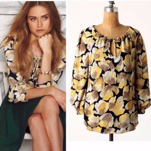 Anthropologie Floral Blouse Sz Medium Yellow Blue